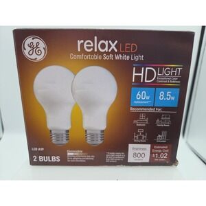 (2 Bulbs) GE Relax HD LED 60W Soft White A19 Bulbs Dimmable